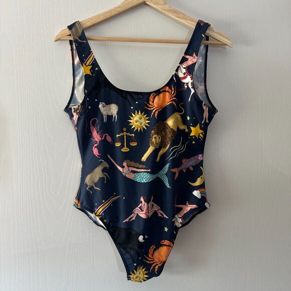 Anthropologie Karen Mabon Mermaid  Zodiac Low Back One Piece Swimsuit Size Small - Picture 2 of 8